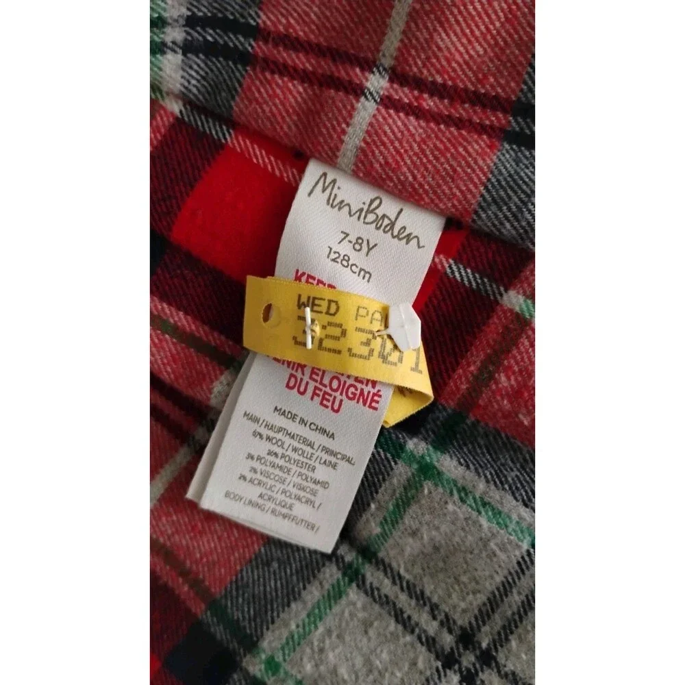 Mini Boden Boy's Navy Wool Pea Coat 7-8 Yr GC Plaid Flannel Lining Preppy Rare